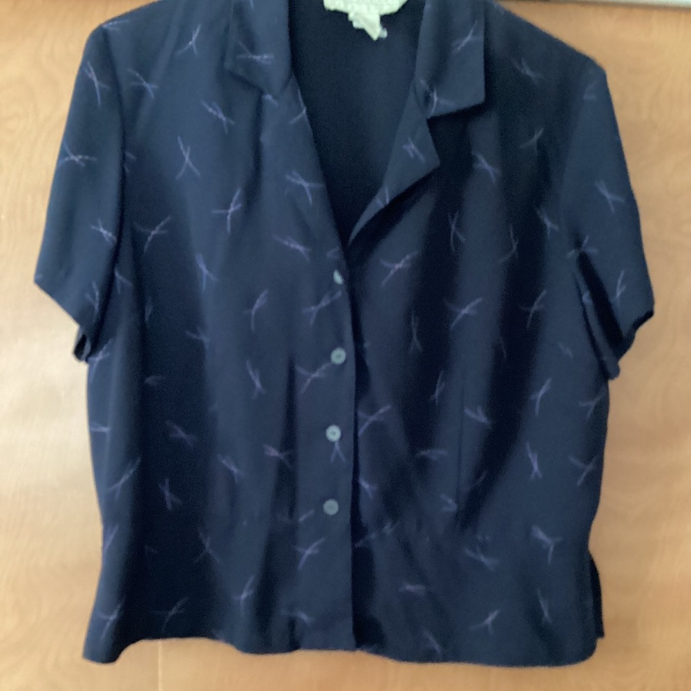 Norton McNaughton Vintage women’s Shirt Navy Print Button Front Size Large